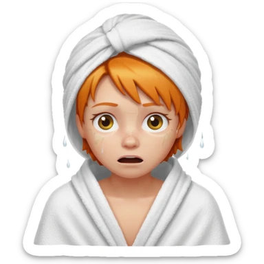 scared ginger girl with bath towels  sticker