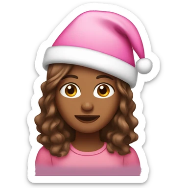 brown skinned woman with brown eyes and long hair in pink christmas hat  sticker