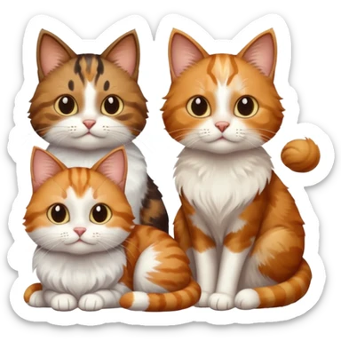 3 cats different colours including brown tabby and white, light patchy calico, and ginger and white sticker