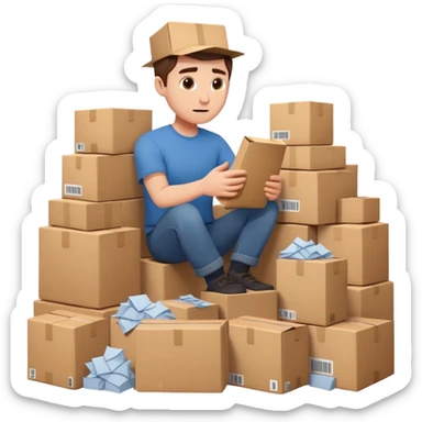 Sorting through a mountain of packages in a hurry sticker
