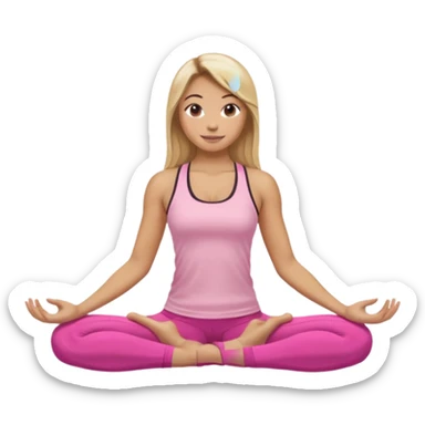 Mujer color de piel moreno clara, con cabello balayage rubio con castaño suelto y lacio y largo usando un top rosa deportivo y leggins deportivo rosa en una pose de yoga sentada, viendo hacia enfrente con ojos negros y sonriendo sin mostrar los dientes sticker