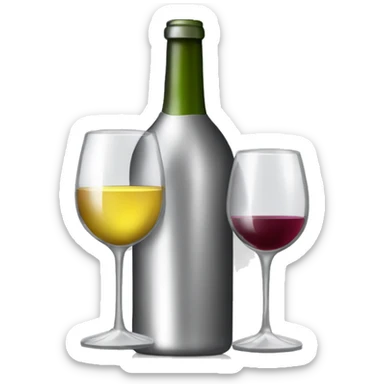 Silver wine bottle and wine glas filled with withe wine sticker