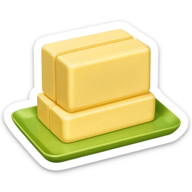 A 3D cartoon butter block identical to dairy butter, subtle green plate or tone difference, Memoji-style sticker