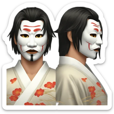 hot-guy-noh-mask-longhair-japanese-kimono sticker