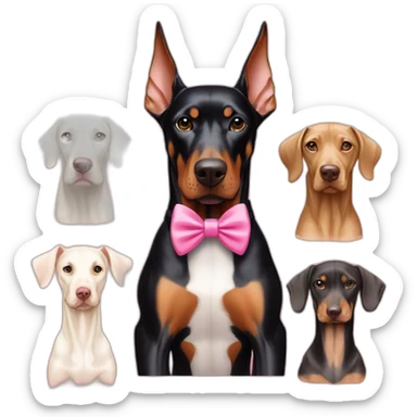 doberman-with-a-pink-bow-tie,-next-to-an-albino-and-a-light-brown-dobermans sticker