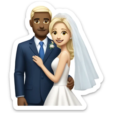 Puerto rican beard short hair with blue hat and navy blue suit getting Married with blond long hair girl with white  wedding dress  sticker