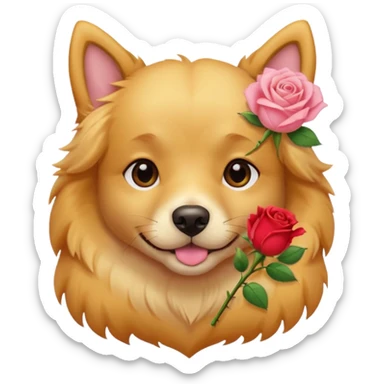 A doggie with a rose in his mouth in soft pink, beige and yellow pastel colors sticker