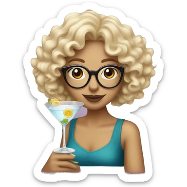 Blonde girl with curly hair and glasses drinking a martini sticker