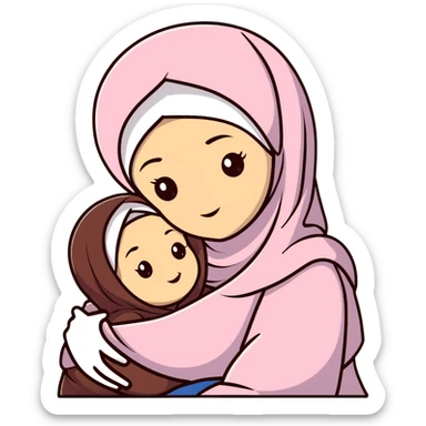 Mother in hijab hugging her child sticker