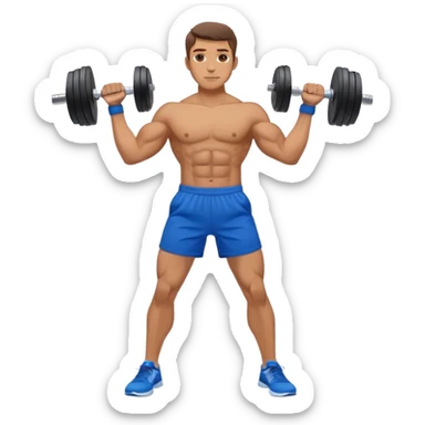 man with blue shorts doing side-lateral raise (T pose) with light dumbbells sticker