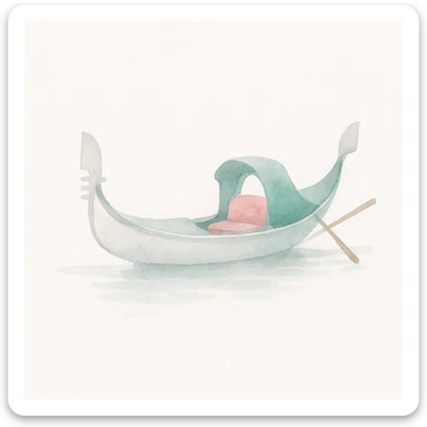 Venetian gondola in watercolor style with white, green, and pink pastel tones. sticker