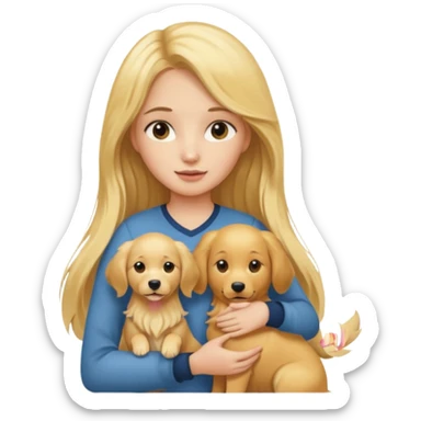 Blonde girl with long hair holding a golden retriever  sticker