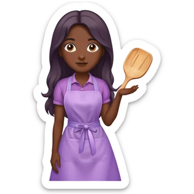 Dark skin long hair lady with light purple apron just the apron sticker