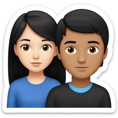 White girl with long black hair, brown boy with short black hair sticker