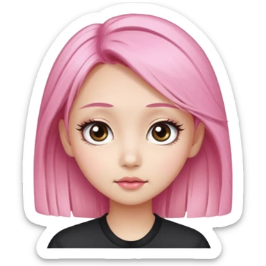 An Asian girl with pink-blonde hair, big eyes, thick eyebrows, and long eyelashes; only her head... sticker
