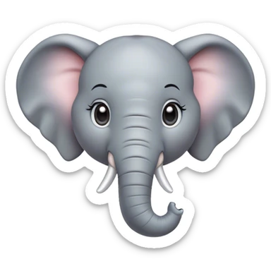 Cinematic Cute Elephant Portrait Emoji, Head tilted playfully and inquisitively, featuring a glossy gray hide with soft, rounded ears and round, sparkling eyes filled with curious wonder, Simplified yet irresistibly adorable features, highly detailed, glowing with a warm, friendly glow, high shine, affectionate and lively, stylized with a touch of gentle whimsy, bright and endearing, soft glowing outline, capturing the essence of a mischievous yet loving elephant, so playful it feels like it could lumber out of the screen into your arms! sticker