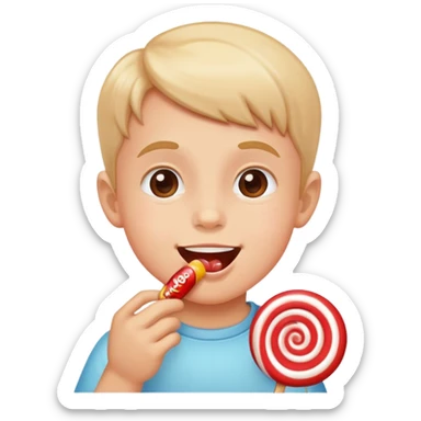 Happy kid eating a candy sticker