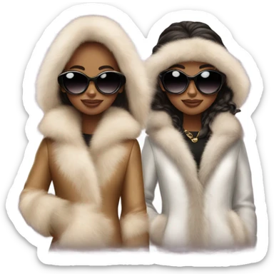 two teenage girls wearing fur coat and sunglasses glamour sticker