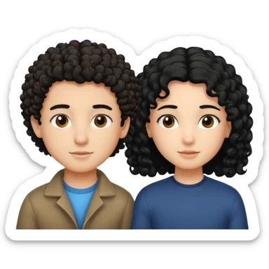 Un garçon cheveux boucle et yeux marron clair et une fille cheveux noir lisse côte à cote  sticker