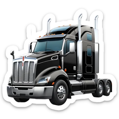2026 Black Kenworth T680 Flat Top Semi Sleeper extended cab with stacks make realistic sticker