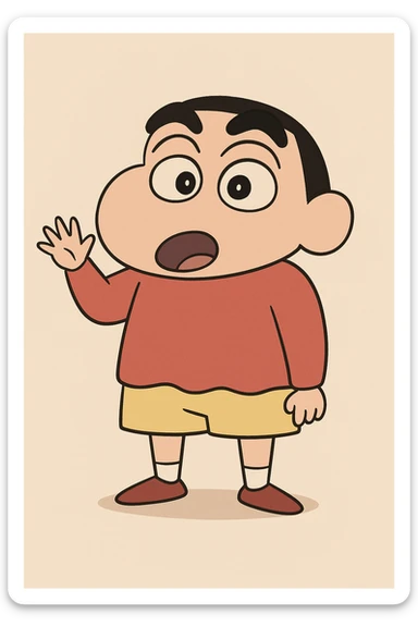 Shin Chan character, waving, simple background sticker