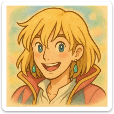 Hauru with blonde hair and earrings, Ghibli-inspired emoji sticker
