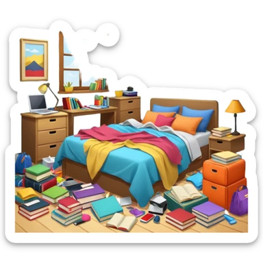 a messy bedroom from a front view sticker