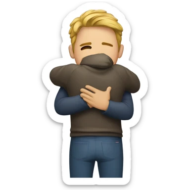 a guy hugs the A sticker