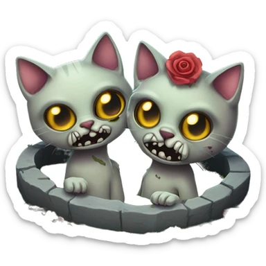 two undead zombie cats in love coming out of graves sticker