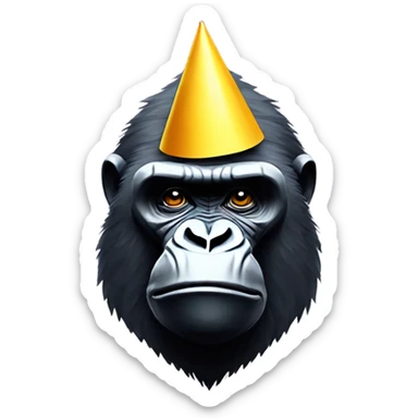 Polygon gorilla with no legs and party hat on sticker