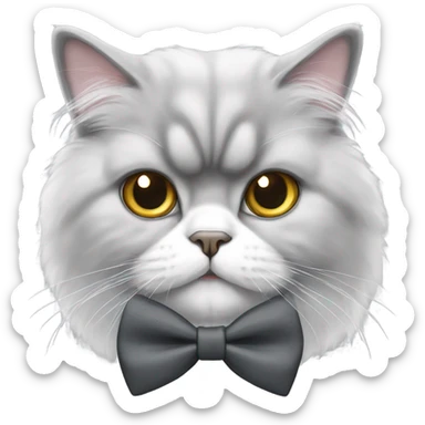 Grey and white Persian cat with a bow tie sticker