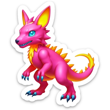 Modern lush warm-colored neon-colored Digimon-Fionbri-creature (full body) sticker