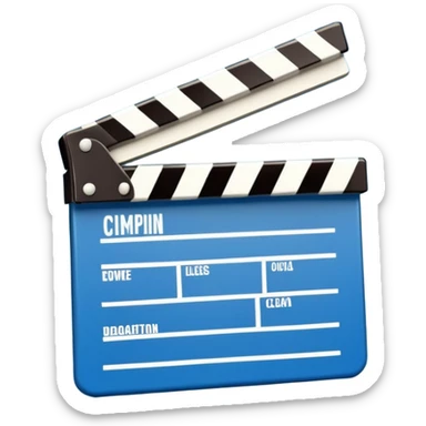 ultra simplified movie clapper with blue and white colors, two simple rectangles with a diagonal line sticker