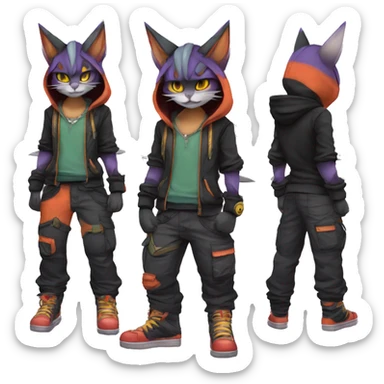 Cool Anthro Noivern-Litten-BatCat-Pokémon with edgy stripes hoodie spiked collar punk techwear Cargo Pants Full Body sticker