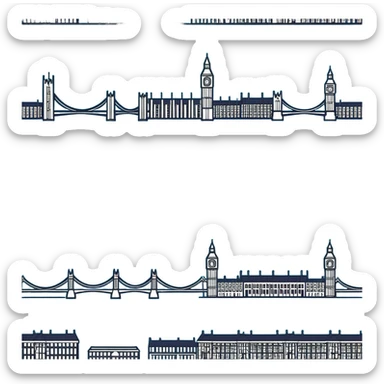 London cityscape with Big Ben and red phone booth sticker