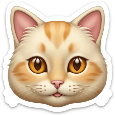 Cream cat face with short hairs, brown eyes and a neck sticker