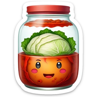 Kimchi Cinematic Realistic Kimchi Dish Emoji, depicted as spicy, fermented cabbage with vibrant red hues neatly served in a traditional jar, rendered with dynamic textures and bold, appetizing lighting. sticker