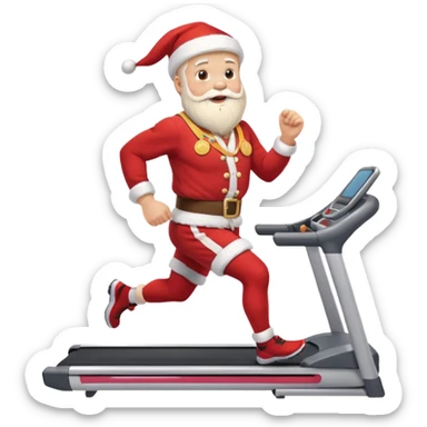 A Norwegian Santa running on a treadmill, wearing a gold medal round his neck sticker