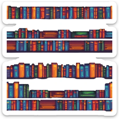 pixel art bookshelf with colorful books in a row sticker