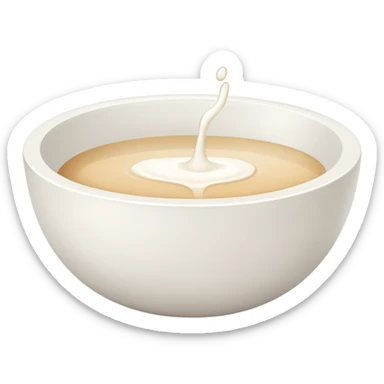 white bowl with flat white liquid inside, no gloss, no spoon, minimal, simple, clear sticker
