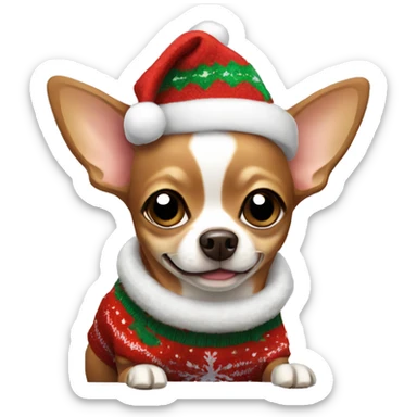 brown chihuahua wearing a christmas sweater sticker