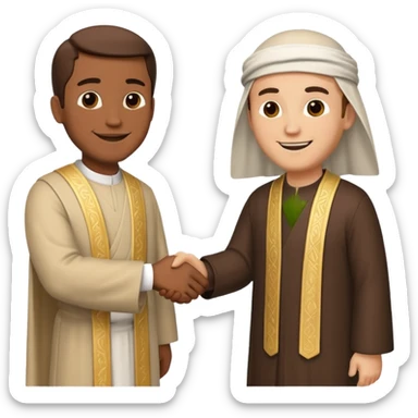 two men shaking hands, one of them is a religious figure sticker