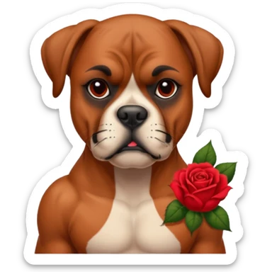 boxer dog with red rose tattoo sticker