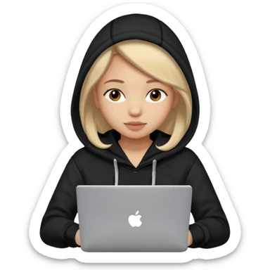 hacker girl with black hoodie and laptop sticker