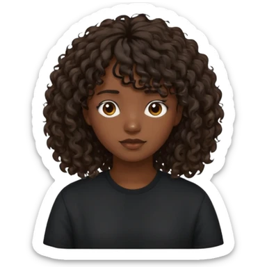 Fais la frange plus tordu la peau plus foncé et les cheveux bruns et bien plus long mais avec les cheveux bouclés  fais la peau un peu plus foncée et la frange vrm pas droite pas égal  et les cheveux tres long sticker