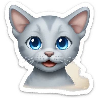 blue eyes grey kitten andpiece of paper sticker