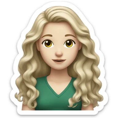 A girl with long wavy dark ash blond hair with dark green eyes and pale skin  sticker