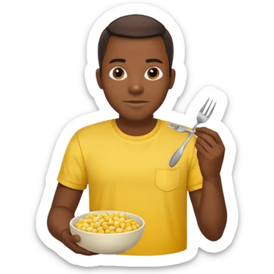 BLACK MAN WITH YELLOW SHIRT, HOLDING AN FORK AND A COOK CORN BOWL sticker