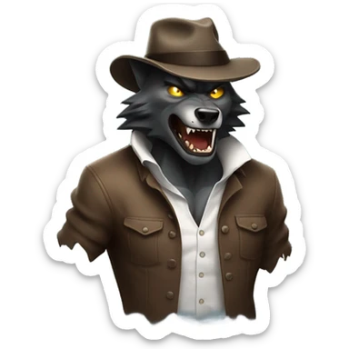 Werewolf wearing a fedora ripping open his shirt sticker
