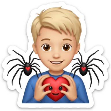 boy face spider in love give hart sticker